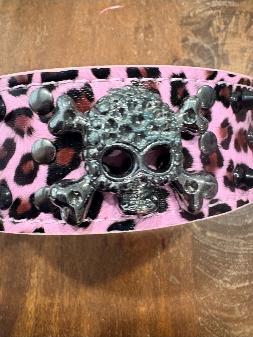 Pink Leopard Skull & Spike Dog Collar – Large